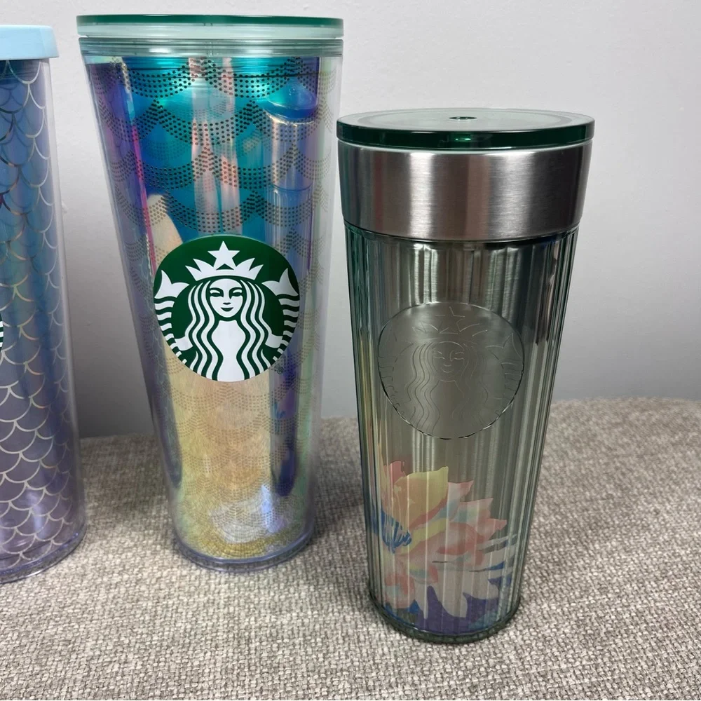 Lot of 5 Starbucks Venti Grande Aloha Mermaid Summer Plastic Cold Cups Tumbler